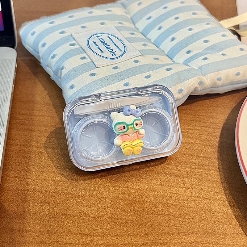 1/2 Pcs Sanrio Anime Hello Kitty Contact Lens Case Travel Portable Plastic Lens Companion Box Kt Simple Beauty Pupil Storage Box