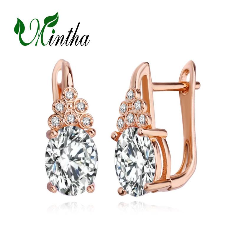 

Серьги-клипсы MINTHA, модные модные украшения, полые серьги-гвоздики с кубическим цирконием для женщин, серьги цвета розового золота