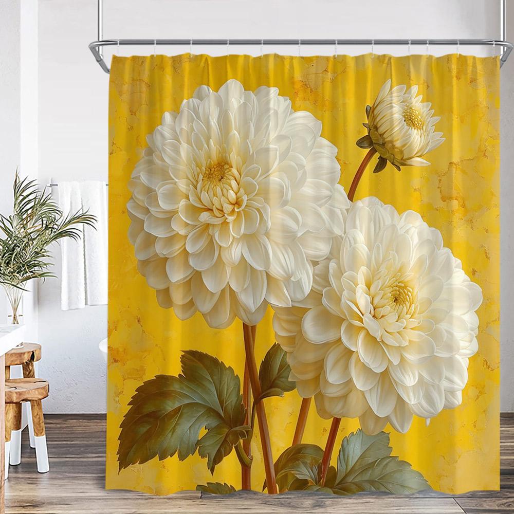 Vintage Floral Shower Curtain Colorful Flower Blossom Plant Green Leaf Dark Bathroom Decoration Polyester Bath Curtain with Hook