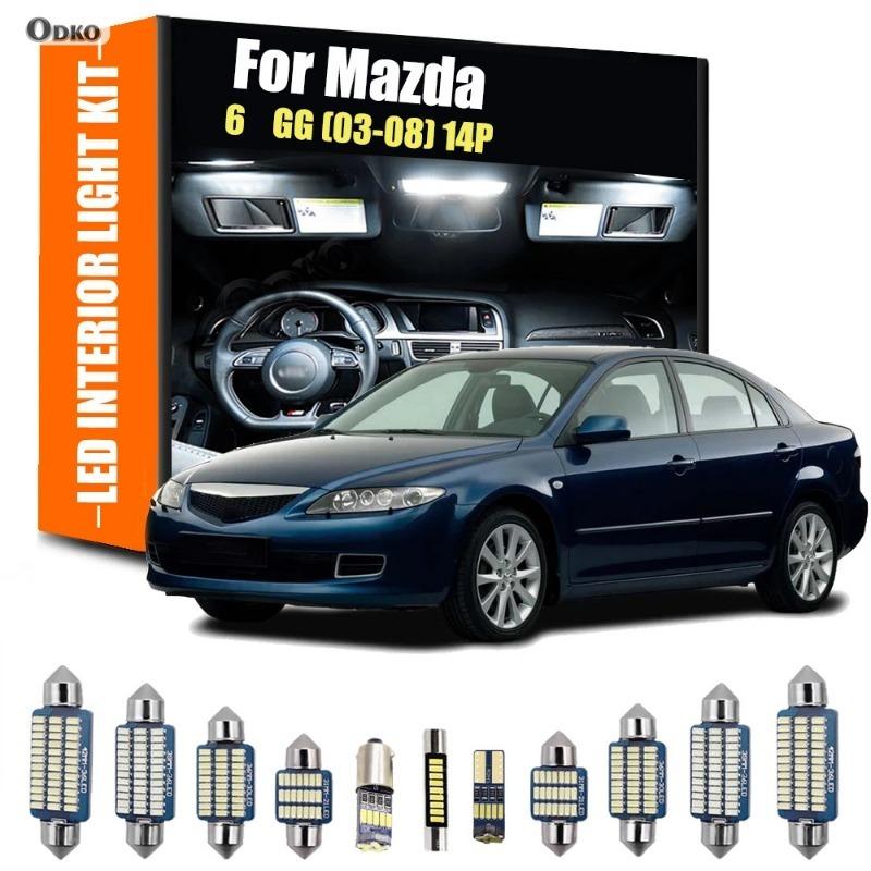 

Для Mazda 6 GG 2003-2008 14 шт. Светодиодный комплект внутреннего освещения, лампы номерного знака, лампы для макияжного зеркала и багажника, Canbus, сигнальные лампы Blue 14PCS