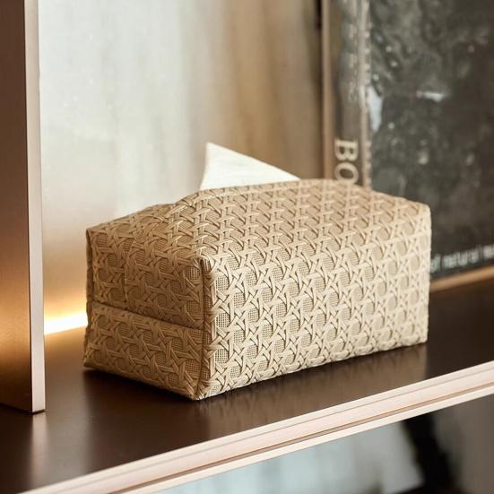 Faux Leather Tissue Box Holder Easy Maintenance Rattan Stain-resistant Tissue Case
