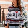 Elk Christmas Tree Sweater Festive Women's Knit Sweaters Cozy O-neck Long Sleeve Designs with Deer Xmas Tree for Autumn Winter