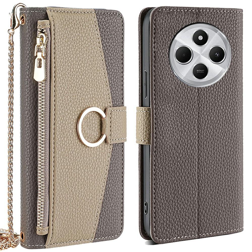 

Leather Case For Xiaomi Redmi 14C 4G/14R 5G/A4 5G/Poco C75 4G Mirror Wallet Phone Cover with Chain Shoulder Strap A
