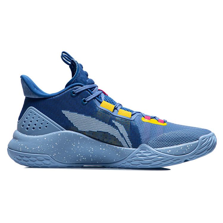 New LiNing Combat Low Slip Resistant Cushioning Wear Resistant Low Top Basketball Shoes Blue Yellow ABPR027-4