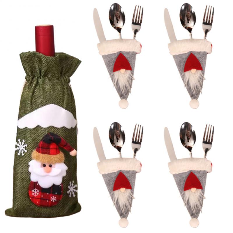 Kreativní vánoční sada na víno Zlaté sametové šaty Obaly na láhev vína Rukáv Santa Sněhulák Vánoce Nový rok Dekorace na jídelní stůl