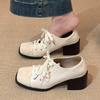 Retro lace-up thick-heeled shoes seasonal design sense fashion temperament women's high-heeled Mary Jane single shoes