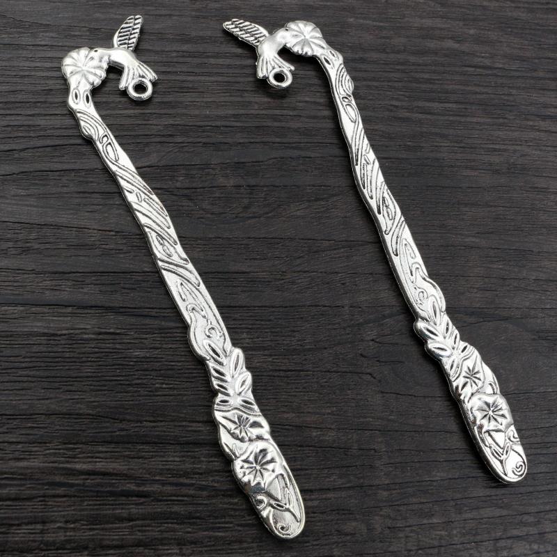5pcs Vintage DIY Bookmark Charms Flower Antique Silver Plated Zinc Alloy Charms Pendant for Bookmarks Metal Jewelry Accessories