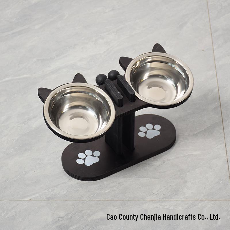 Slanted Wooden Pet Bowl Stand - Vertical Cat Feeder & Dining Table