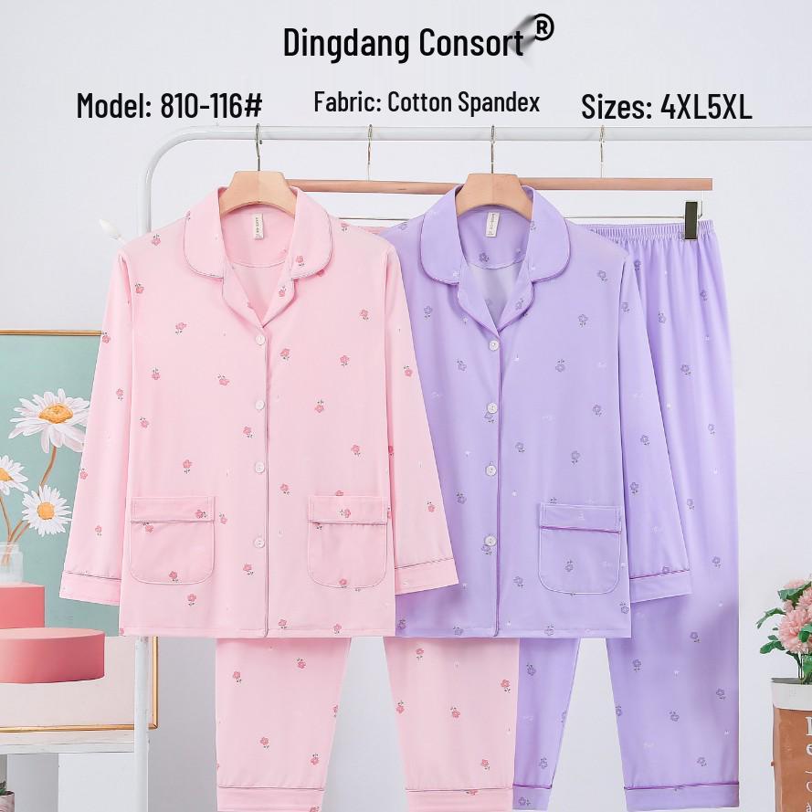 Dingdang Guifei Women's Autumn/Winter Pajama Set - Long Sleeve Turn-Down Collar Comfortable Homewear