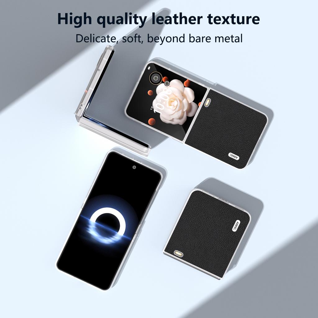 ABEEL For Honor Magic V Flip 5G Case Litchi Texture Genuine Cow Leather+PC Phone Cover