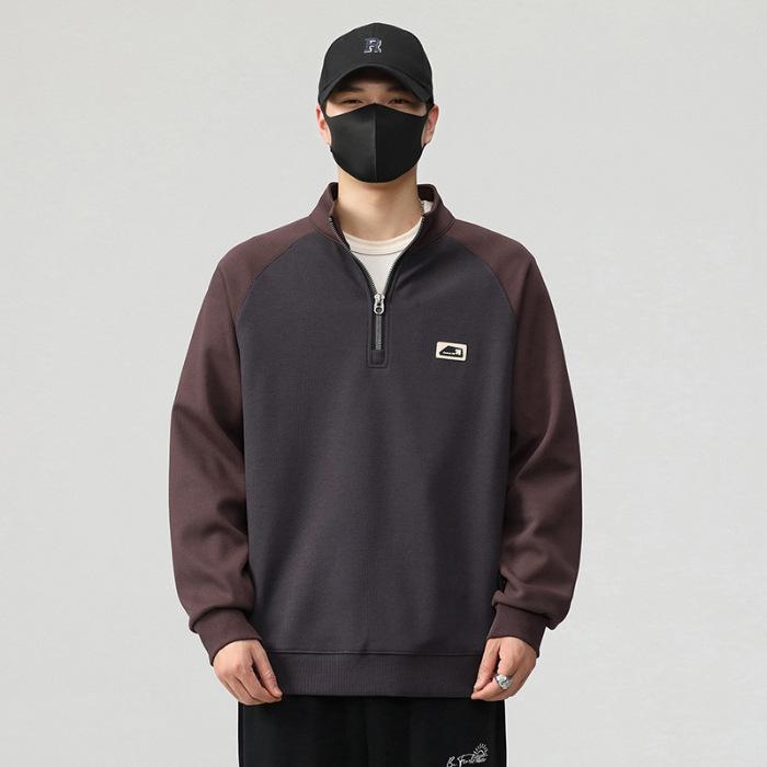 

Мужской свитер весна и осень американский тяжелый тренд круглый вырез подростковый красивый полумолния ретро повседневный топ мужчины L