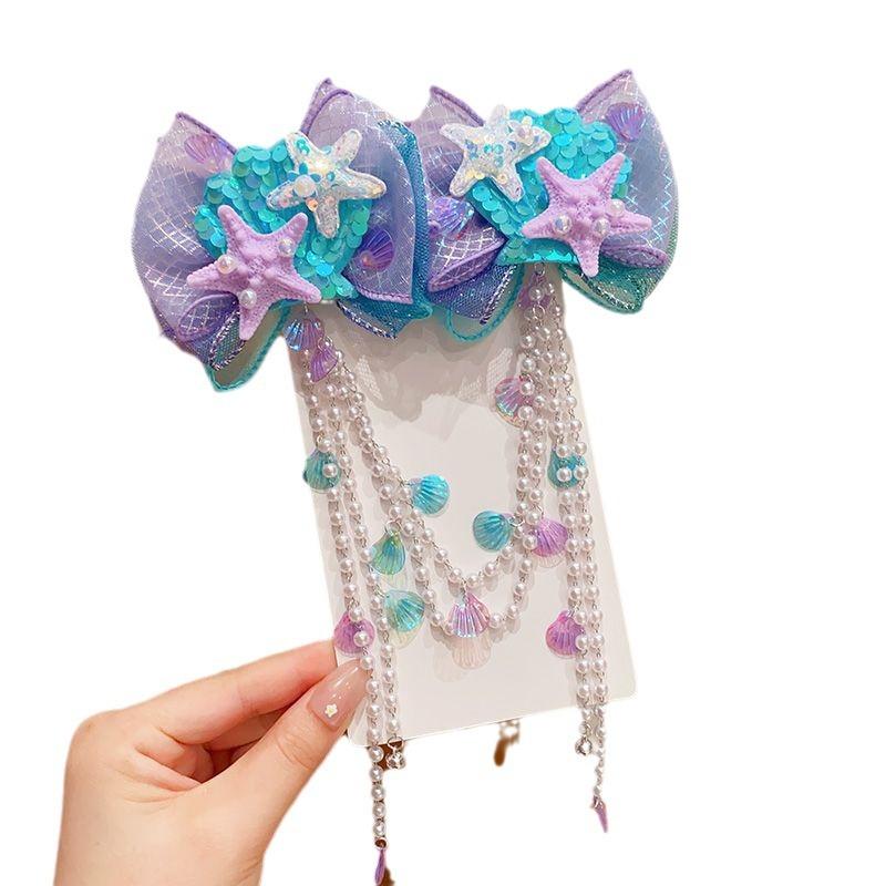 1/2PCS. Girls' Mermaid Hair Accessories: Dreamy Forehead Chains, Princess Tassel Clips & Shell Ear Cuffs,  Adorable  Ornaments
