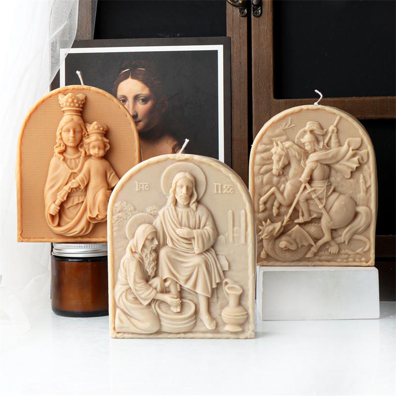 Jesus Prayer Silicone Mold DIY Virgin Mary Jesus Holy Warriors Scent Candle Mold Statue Jesus Family Resin Plaster Home Decor