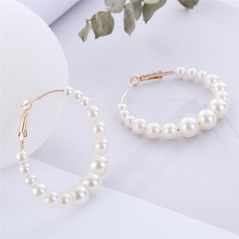 Vintage Exaggerated Graduated Pearl Circle Earrings Hoop Earrings for Women Girl Jewelry