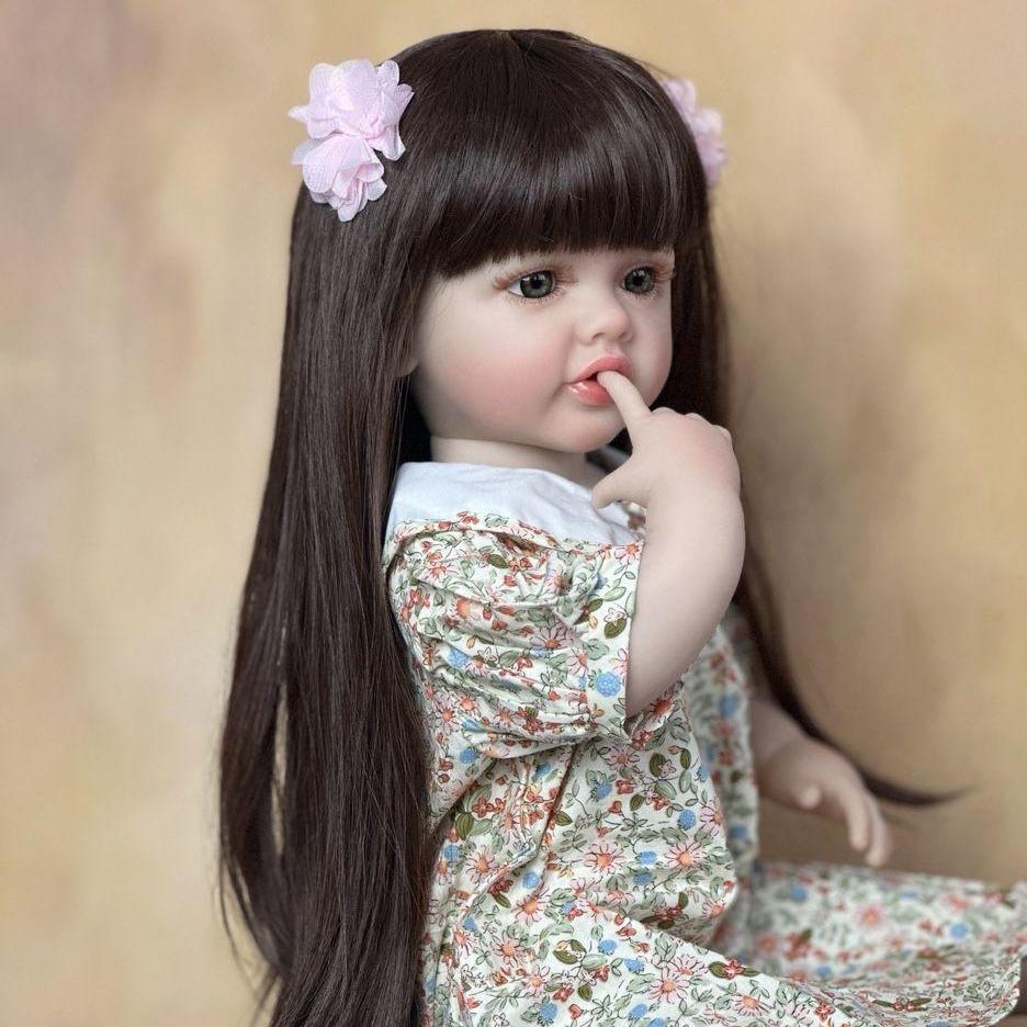 Plně měkké silikonové tělo 55 CM 22 Inch Reborn Baby Realistická dívka Dlouhé vlasy Panenka Realistická princezna Batole Bebe Dárek k narozeninám
