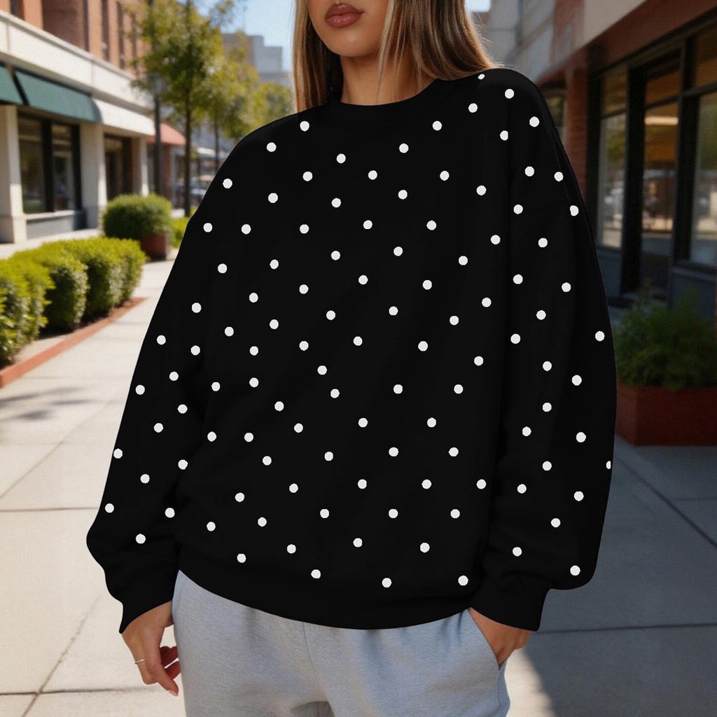 Women's Polka Dot Neck Sweatshirt, Lightweight Casual Pullover for Everyday Wear