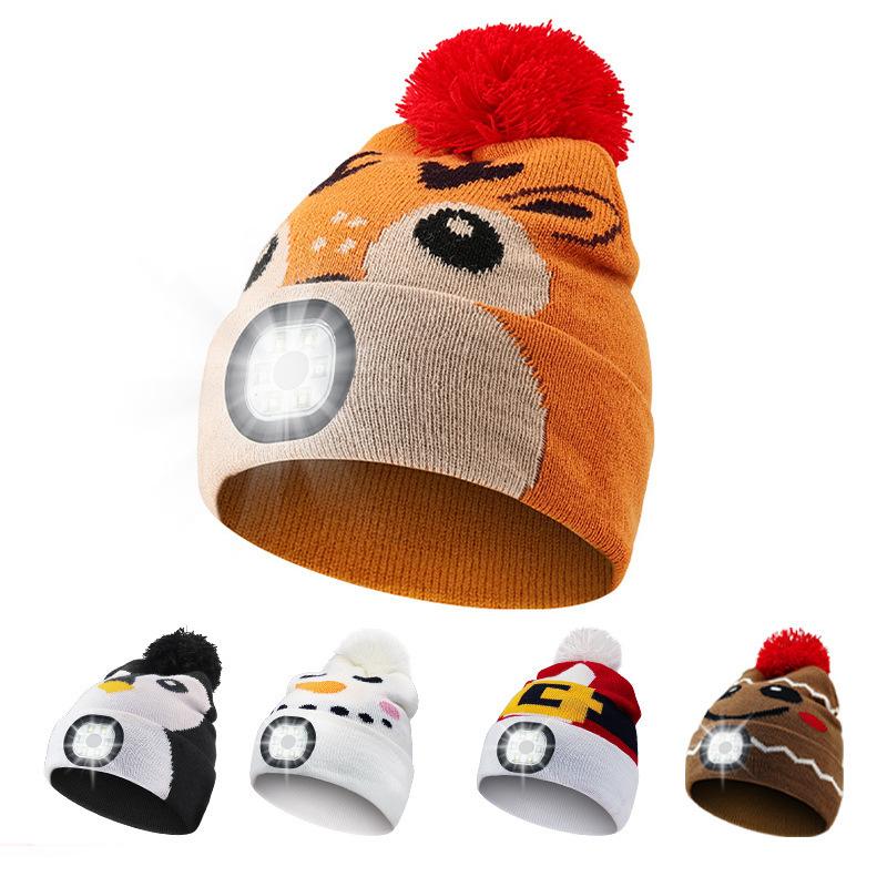 Children's LED Lighting Knitted Hat, Outdoor Running Fitness Rechargeable Removable and Washable Warm Wool Hat