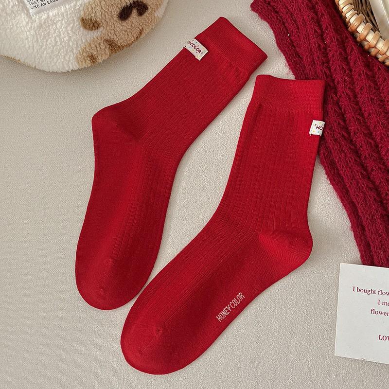 Red Socks Pure Cotton Tube Socks Season Cute Cartoon New Year Big Red Boneless Pile Socks