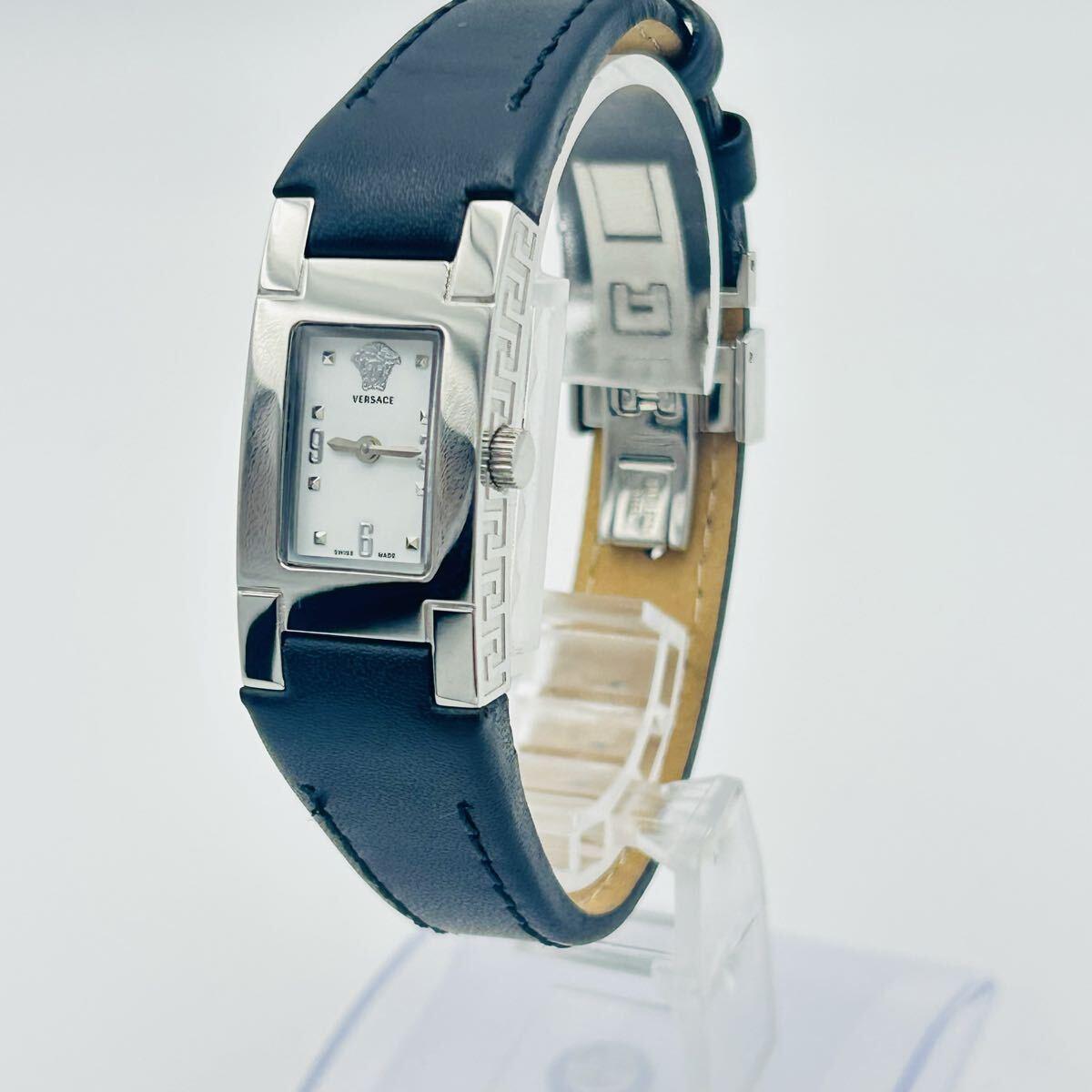 Used Very Good Condition Versace Greca Square White Dial New Battery Quartz VERSACE ASQ D Buckle Ladies