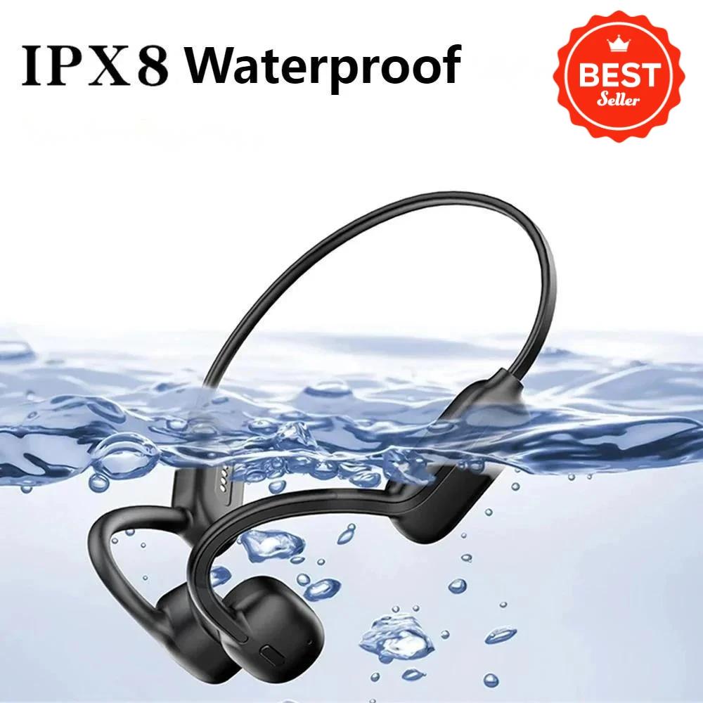 AI MP3 Player Wireless Bone Conduction Headphones IPX8 Waterproof Bluetooth Earphones with Mic for Swimming Sports Android IOS