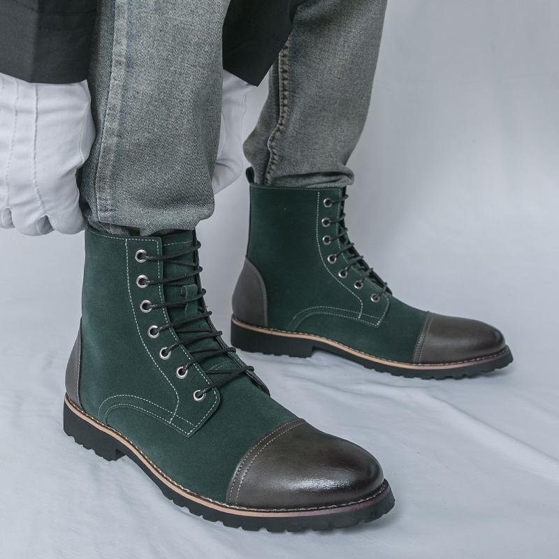 Men Motorcycle Casual Black Outdoor Retro Green Hiking Shoes High Boots Street Style Cool Boots Large Size