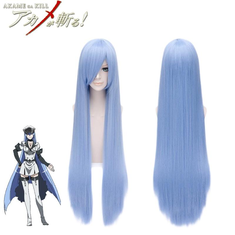 Esdeath Cosplay Wig 100cm Ice Blue Hair Natural Style European Brand