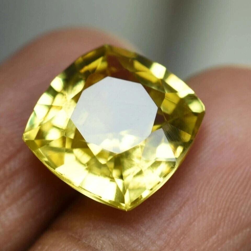 Natural Yellow Sapphire Ceylon Cushion Cut 11-12 Ct Excellent Gemstone