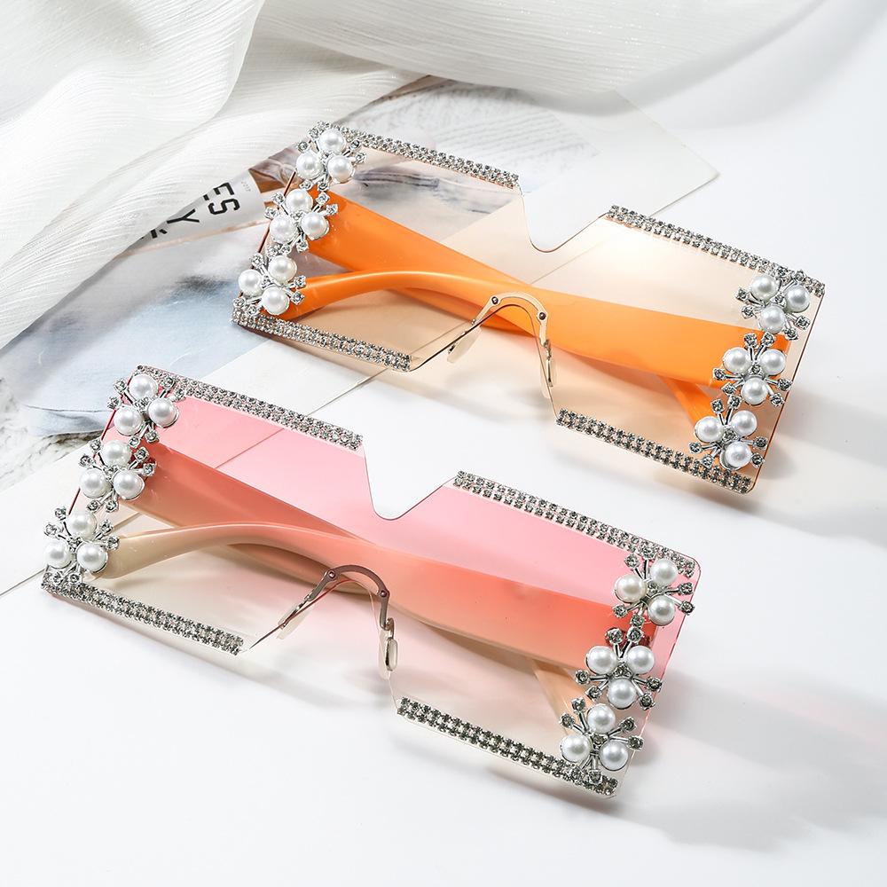 Oversized Vintage Y2k Rimless Diamond Sunglasses Women Luxury Brand Designer Popular Punk Flower Rhinestone Crystal Shades UV400