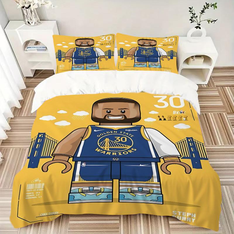 3pcs Bedding Set Golden State Warriors Includes 1 Comforter + 2 Pillowcases, Without Pillow Inserts, Soft Comfortable, Lightweight Breathabl