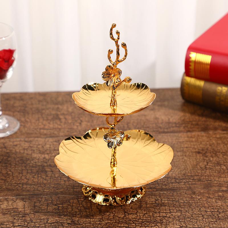 Flower Shaped Golden Fruit Plate 2 Layer Cake Tray Dessert Plate Pastry Plates Fruit Bowl Cake Stand Display Rack Storage Tray