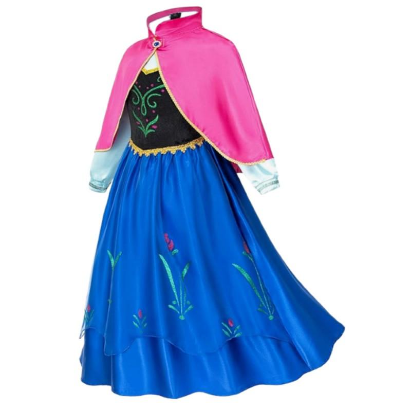 Frozen Anna Cosplay Dress Girls Princess Costume Long Sleeve Satin With Floral Print Kids Party Performance