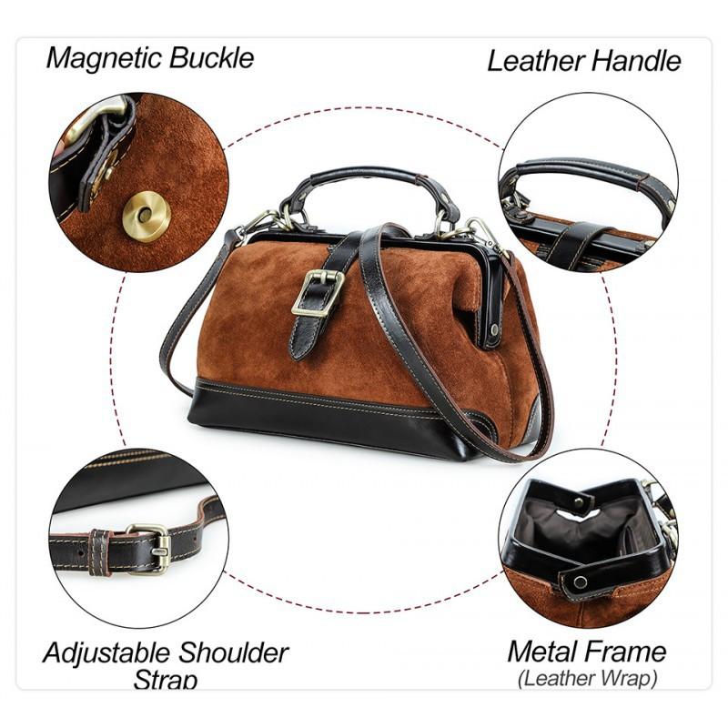 High Silk Shiny Cow Anti Fur Iron Hinge Women's Handbag Dual-use Doctor's Bag Genuine Leather Crossbody