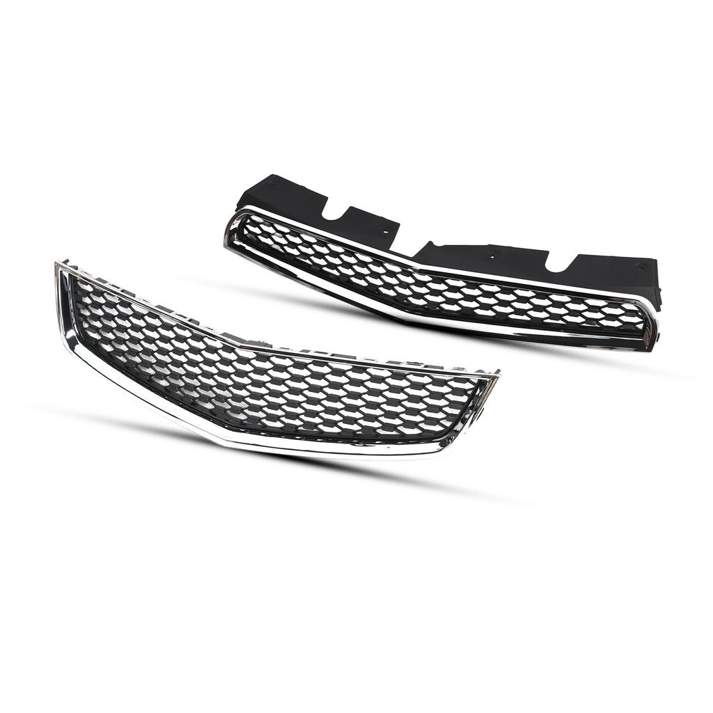 Bumper Upper Lower Grille Set Chrome Frame Sporty Bumper Radiator Grille Replacement for Chevy