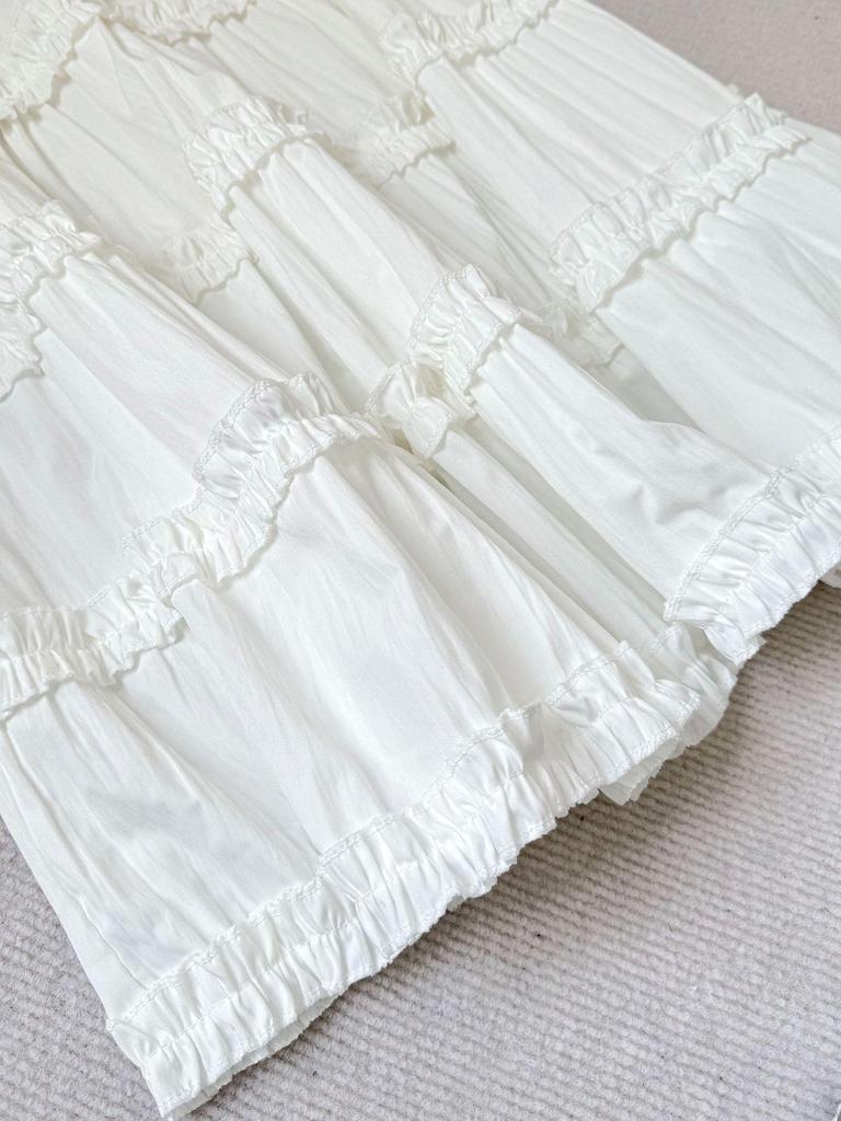 Sweet Ruffled White Puff Cake Skirt for Women - High-Waisted Slim A-Line Midi (2026 Summer)