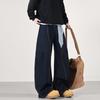 American Retro Washing Scimitar Jeans Men and Women Loose Design Square Scarf Wide-leg Casual Trousers