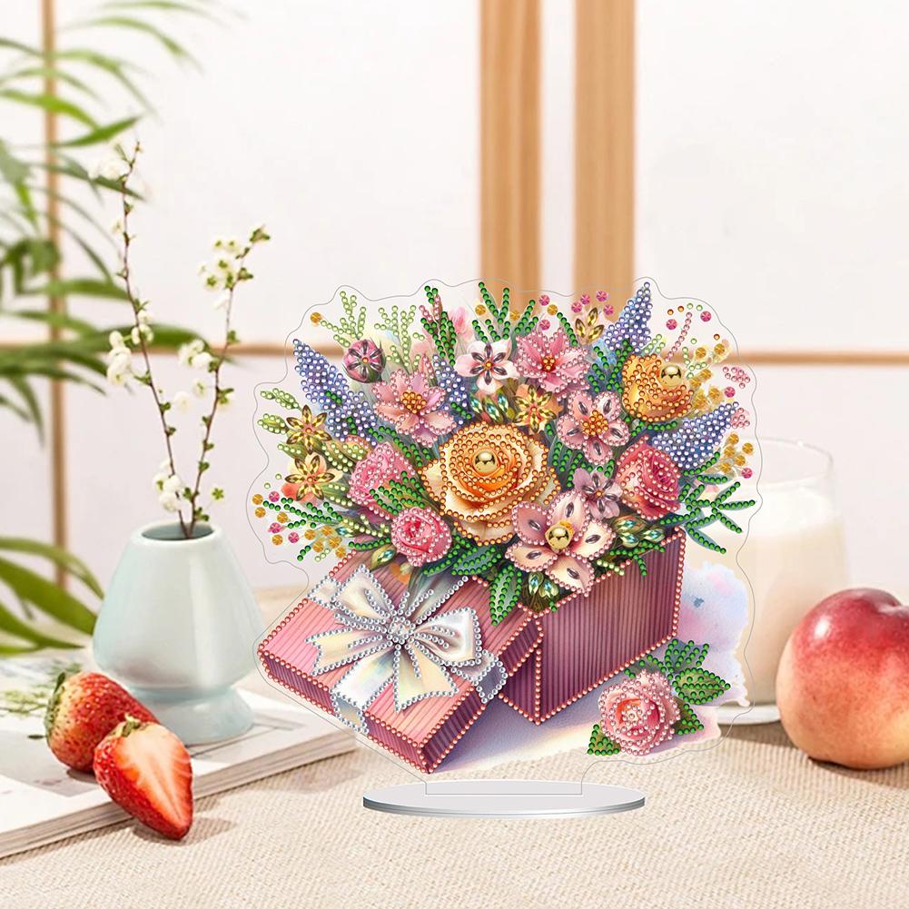 Flower Special Shaped Desktop Diamond Art Kits Colorful Diamond Painting Desktop Ornaments Kit for Home Office Desktop Decor