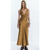 Zbzr Spring New Women Clothes Western Style Fashion Silk Satin Texture V-neck Midi Dress 8492366 510