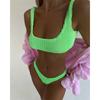 Women's solid color specialty fabric ruffled fabric bikini macaron color two-piece swimsuit
