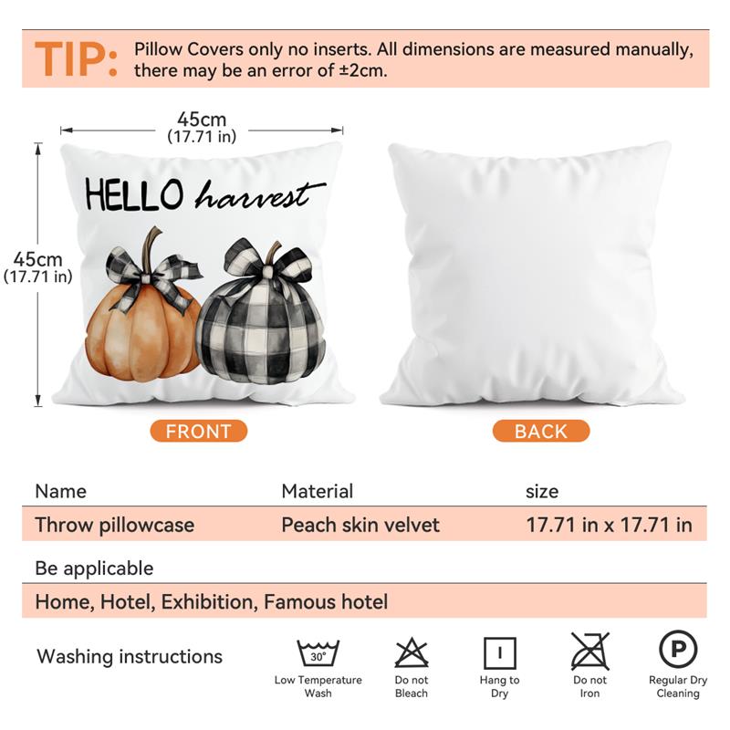 Autumn Pumpkin Decor Cushion Pillowcase Printed Polyester 45X45Cm Throw Pillowcover Decorative Sofa Cushion Pillowslip Decor