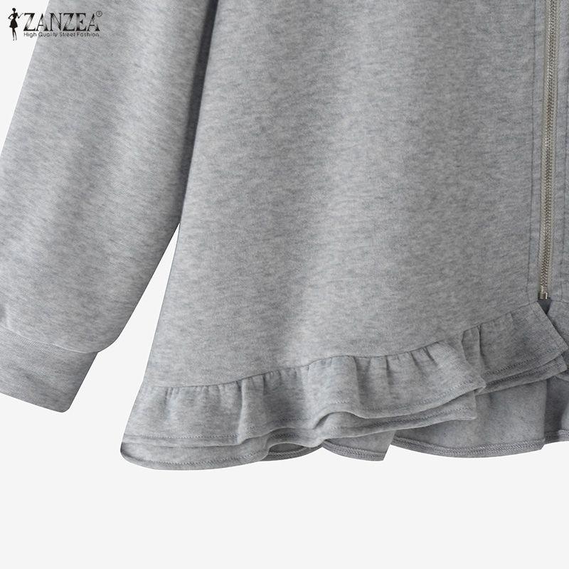 ZANZEA Dámské podzimní zimní ležérní mikiny s dlouhým rukávem a kapucí, svrchní oděv