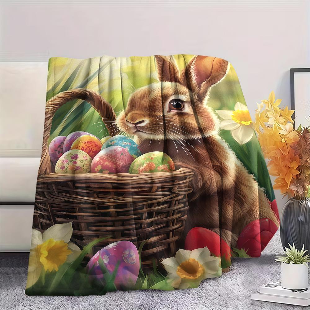 Coperta in Flanella con Stampa di Uova di Pasqua, Alta Qualità, Confortevole per Tutte le Stagioni, Decorazione per la Casa, Calore e Comfort, Perfetta per Regali di Natale