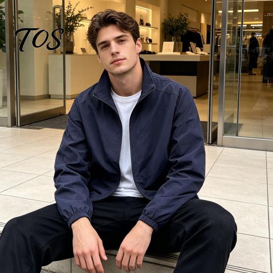 Durable Polyester Zippered Coats Men Windbreaker Jacket, Windproof Waterproof Stand Collar Coat, Casual Zip-up Spring Autumn Outerwear Jacket