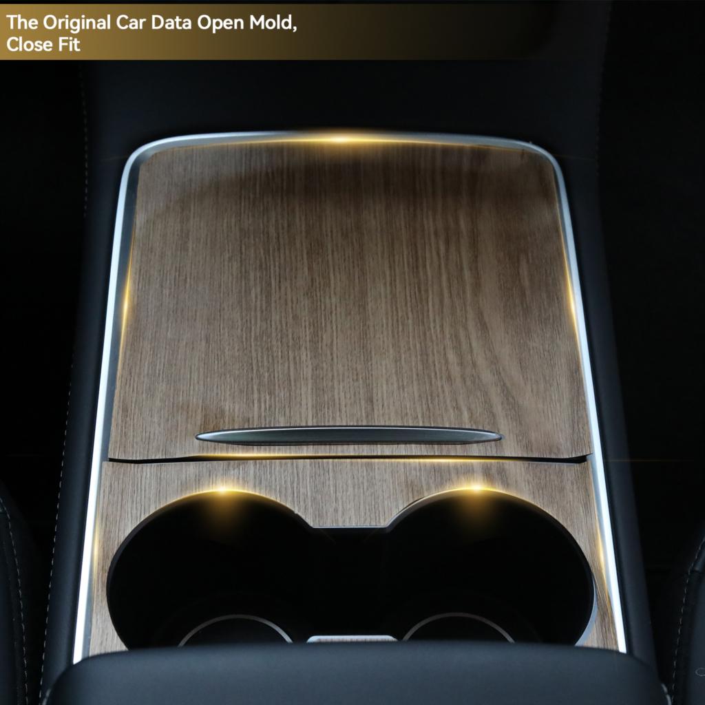 Wood Grain Pattern Center Control Wrap Panel Protective Cover Kit For Tesla Model Y 3 2021-2023 Car Interior Decoration Sticker