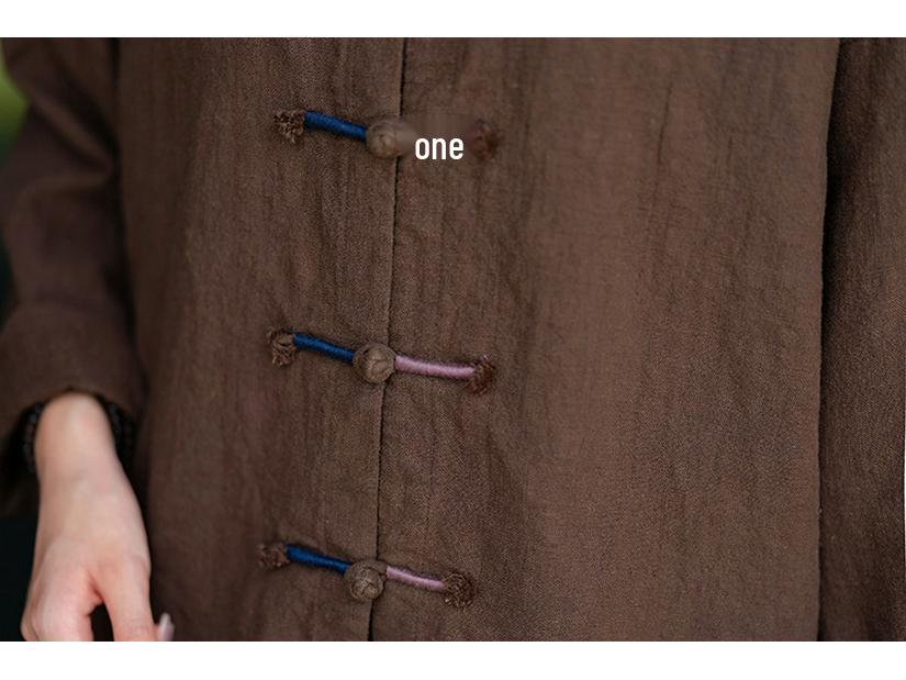 Women's Retro Chinese Style Cotton Linen Frog Button Cardigan - Zen Ramie Wrap Top