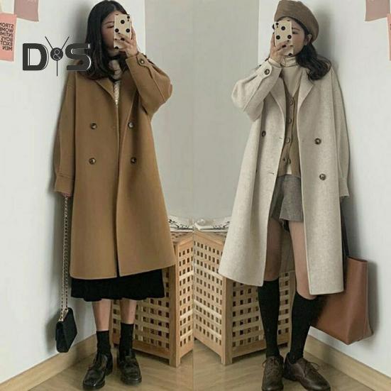 Dam Vinterkappa Nedvikt Krage Fickor Enfärgad Dubbelknäppt Förtjockad Lös Passform Kappa Termisk Långärmad Pendling Dejting Vår Höst