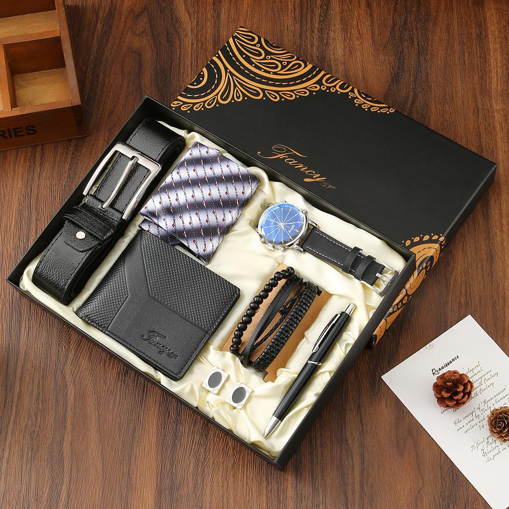 Set de Regalo para Hombre, Cartera + Reloj + Caja para Cinturón, Regalo de San Valentín Día del Padre para Novio Amigo