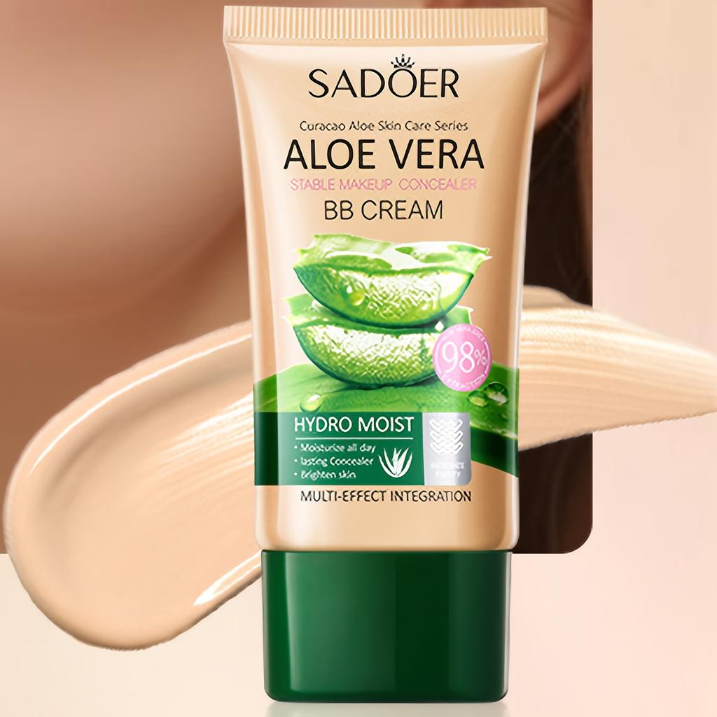 Aloe Vera BB Cream – Feuchtigkeitsspendende und kaschierende Foundation, wasserfest, leichte Deckkraft, für alle Hauttypen, feuchtigkeitsspendende Formel mit Aloe-Extrakt