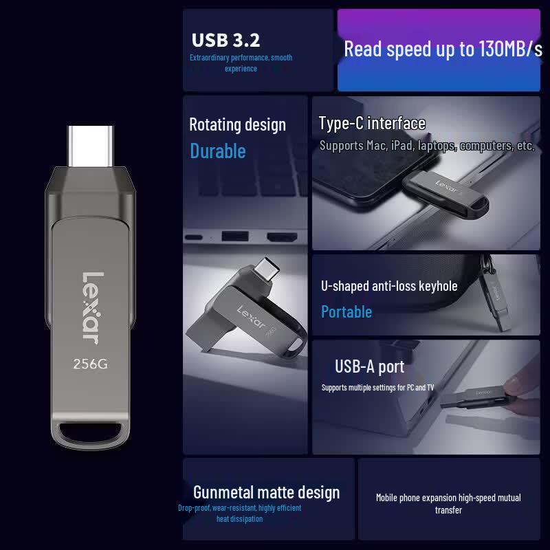 Lexar D400 USB 3.2 Type-C Dual-Interface Mobile Flash Drive