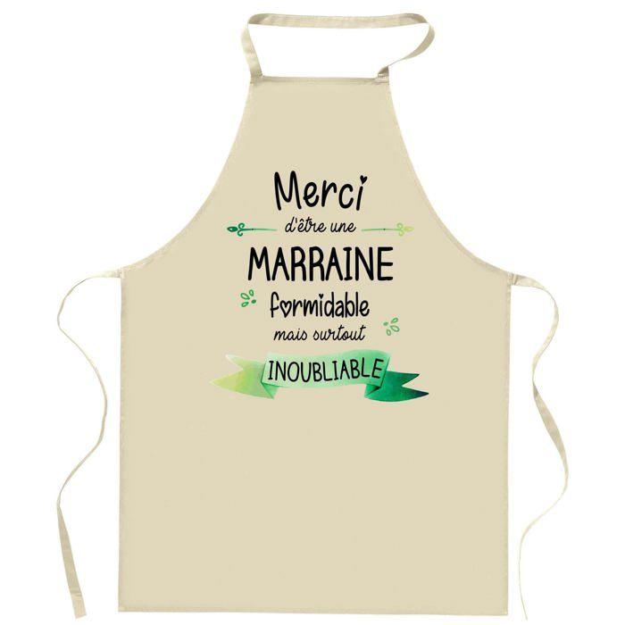 Tablier de cuisine - Marraine Merci Inoubliable Femme - Impression Bretonne - Coton robuste - Made in France
