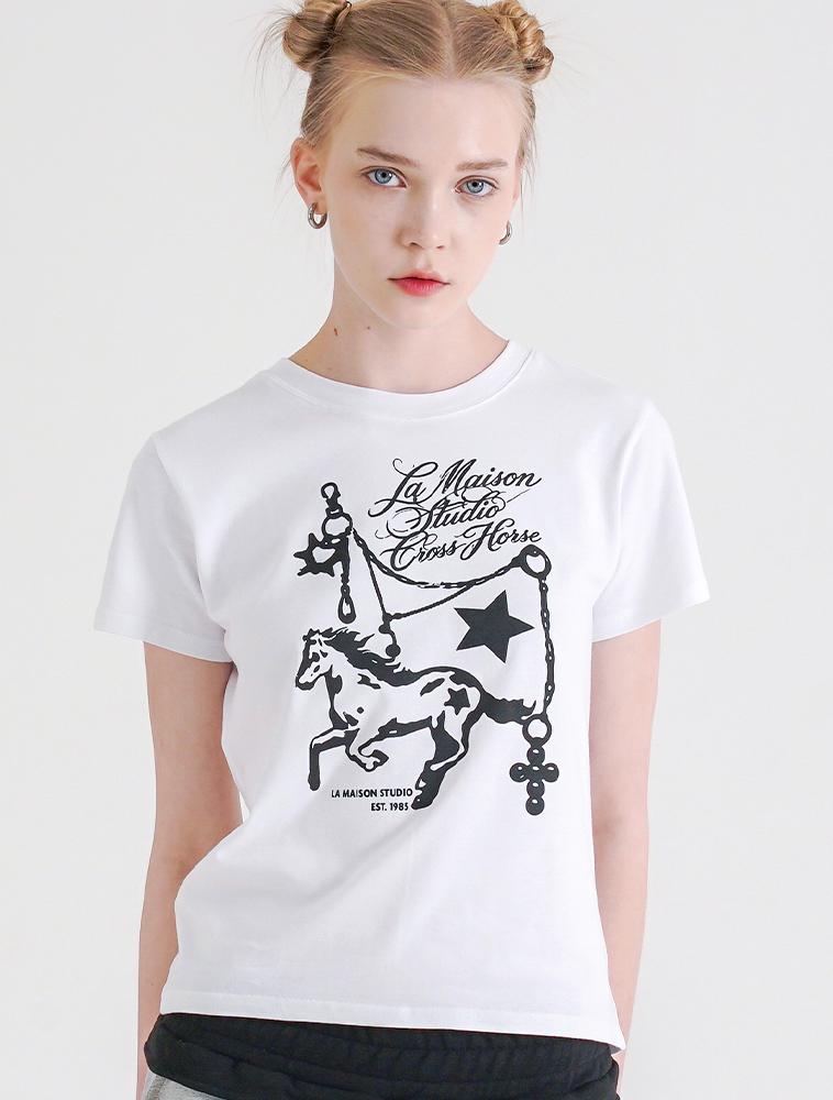 LA MAISON STUDIO Pony Jewelry Short Sleeve T-Shirt White (Fcg2Ts771W)